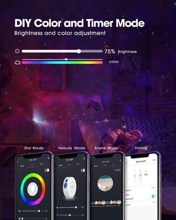 Проєктор зоряного неба SUPPOU LED WiFi з керуванням зі смартфона, 3D проектор галактики, нічник для дітей та дорослих, RGB підсвічування, голосове керування, для вечірок, білий колір