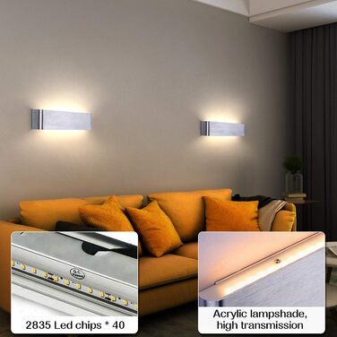 Світильник настінний LED Lightsjoy 16W, сучасний, сріблястий, IP44, тепле біле світло, 30 см, для спальні, коридору, вітальні, сходів