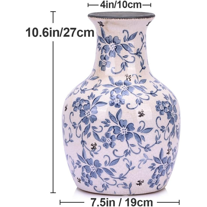 Ваза керамічна Blau-weiße Chinoiserie 27.9 см вінтажна для квітів та декору в стилі рустик, блакитна ваза для букета