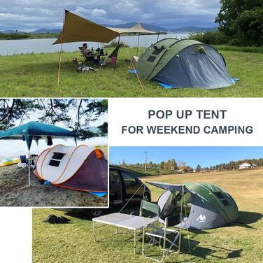 Автоматичний намет для кемпінгу на 4-6 осіб, водонепроникний сімейний намет Pop-up з 5 вікнами та тамбуром, двошаровий туристичний тент для подорожей та пікніків, зелений