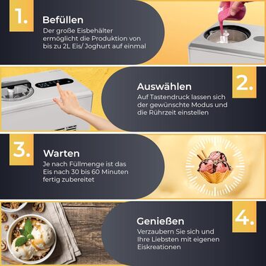 Морозиворобка KLAMER 2-в-1 з функцією йогуртниці, 2 л, 220 Вт, нержавіюча сталь, самоохолоджуючий компресор, регулятор консистенції, сріблястий