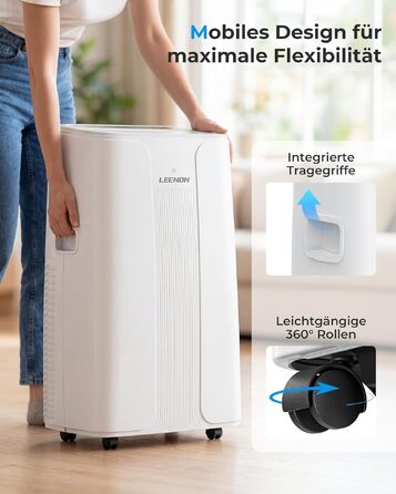 Мобільний кондиціонер LEENON 14000 BTU 4-в-1: охолодження, осушення, вентиляція, нічний режим. З пультом, таймером на 24 год, авто-свінгом, для приміщень до 50м² (білий)
