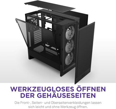 NZXT H5 Flow RGB 2024 – компактний ATX корпус для геймінгу з високим повітряним потоком, F360 RGB, підтримка радіаторів 360 мм (фронт) і 240 мм (верх), загартоване скло, чорний