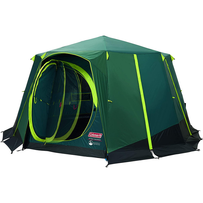 Намет Coleman Octagon з великими вікнами, 360° оглядом, сталевим каркасом, інтегрованою підлогою, водонепроникний, зелений/blackout, на 1 особу