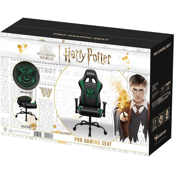 Ігрове крісло SUBSONIC Harry Potter Слизерин, ергономічне, з регульованими спинкою та підлокітниками, для дорослих, офіційна ліцензія