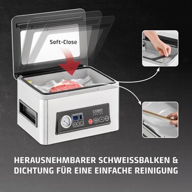 Вакуумний пакувальник CASO VacuChef 50 - 4л, 70 л/хв, подвійний шов, 30 пакетів, ущільнювач, шланг