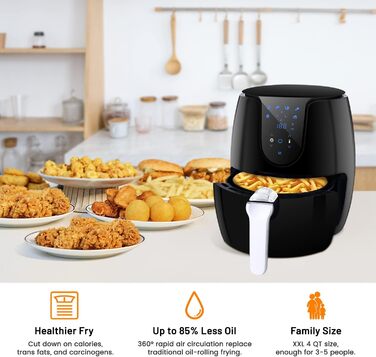Аерофритюрниця Vpcok Direct XL 3,5 л, 1500 Вт, 6 програм, LED-екран, без масла, з кулінарною книгою, легке очищення