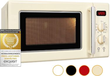 Мікрохвильова піч Exquisit Retro RMW720-3GDIG, 20 л, 1000 Вт, гриль, цифровий дисплей, обертовий піддон, розморожування, кремова
