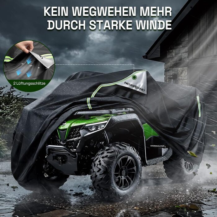 Водонепроникний захисний чохол для квадроцикла NEVERLAND Quad ATV XXXL (256 x 110 x 120 см), чорно-сріблястий/зелений