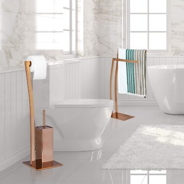 Комплект для туалету Relaxdays WIMEDO, кутовий, 71x20x20 см, тримач для туалетного паперу та щітки з нержавіючої сталі з покриттям, мідний, підлоговий