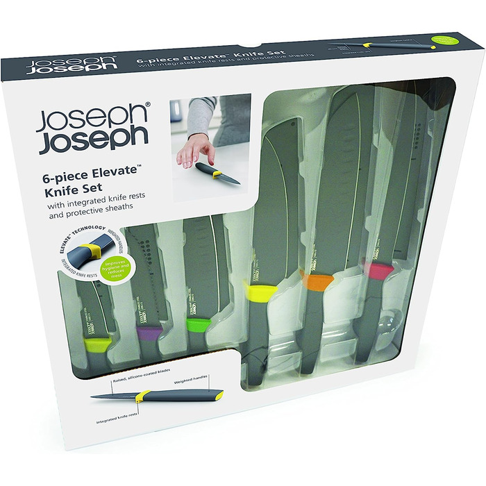 Набір кухонних ножів Joseph Joseph Elevate, 6 предметів, сталь, різнокольорові, різні розміри