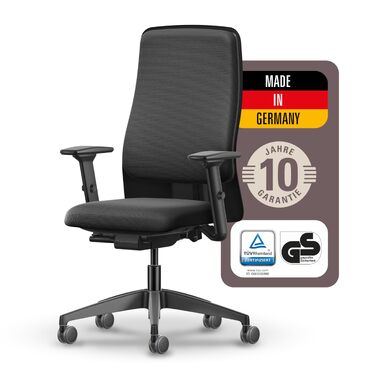 Ергономічне офісне крісло Interstuhl SMART Soft, синхромеханізм, 4D-підлокітники, підтримка попереку, чорне, Made in Germany