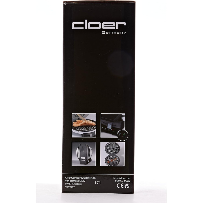 Вафельниця Cloer 171, 930 Вт, 16 см, антипригарна, металева, біла, для серцевидних вафель, без сигналу