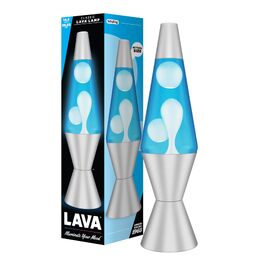Лава-лампа Lava Lampe 2103 (36,8 см): білий віск, синя рідина, срібляста основа та ковпак — оригінальний нічний світильник для створення атмосфери