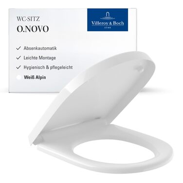 Сидіння для унітаза Villeroy & Boch O.novo D-подібне, біле (Alpin), з мікроліфтом SoftClose, знімне, матеріал Duroplast, 9M38S101