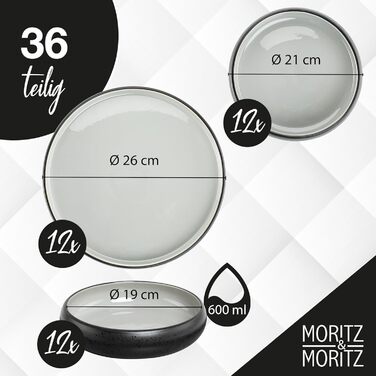 Набір посуду Moritz & Moritz SOLID UNI на 6 осіб, 18 предметів, сірий — сучасний сервіз із каменю, підходить для мікрохвильової печі та посудомийної машини