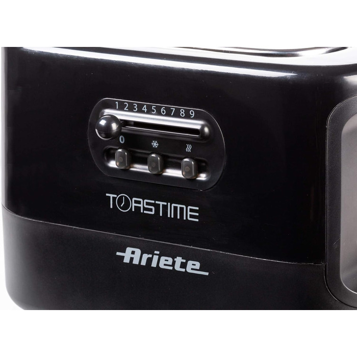 Тостер Ariete 159 Toastime для 2 тостів з щипцями, функціями розморожування та підігріву, 700 Вт, нержавіюча сталь, чорний