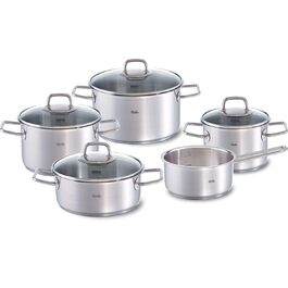 Набір каструль Fissler Viseo з нержавіючої сталі, 5 предметів, для індукційних та всіх типів плит, зі скляними кришками