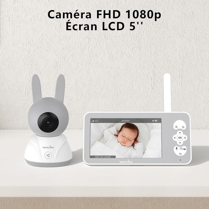Відеоняня Wansview з камерою 1080P, Wi-Fi 2.4/5 GHz, нічна зйомка, датчик руху/звуку, двосторонній зв'язок, відстеження, контроль температури
