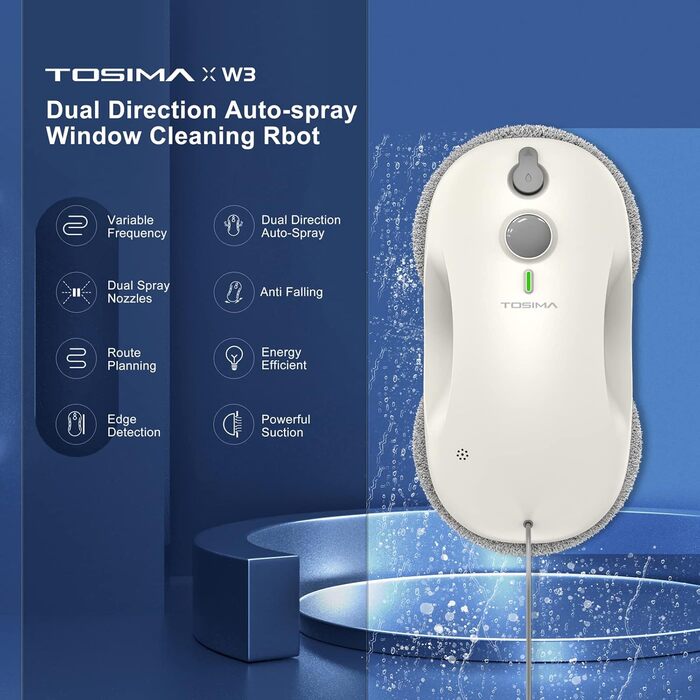 Tosima W3 робот для миття вікон, автоматичний двосторонній розпилювач, 3800 Па, інтелектуальна навігація, трирівнева безпека, з пультом ДУ