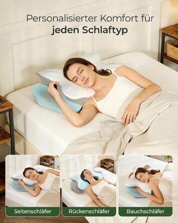 Ортопедична подушка для шиї з піни Memory Foam: ергономічна підтримка для комфортного сну (сіра, для тих, хто спить на спині)