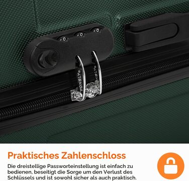 Валіза для подорожей Gepäck Trolley, жорсткий корпус, колір темно-зелений, L (66 см, 70 л), з кодовим замком та 360° колесами