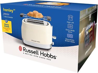 Тостер Russell Hobbs Hanley Crème-Weiß на 2 тости, 6 режимів, розморожування, підігрів, підставка для булочок