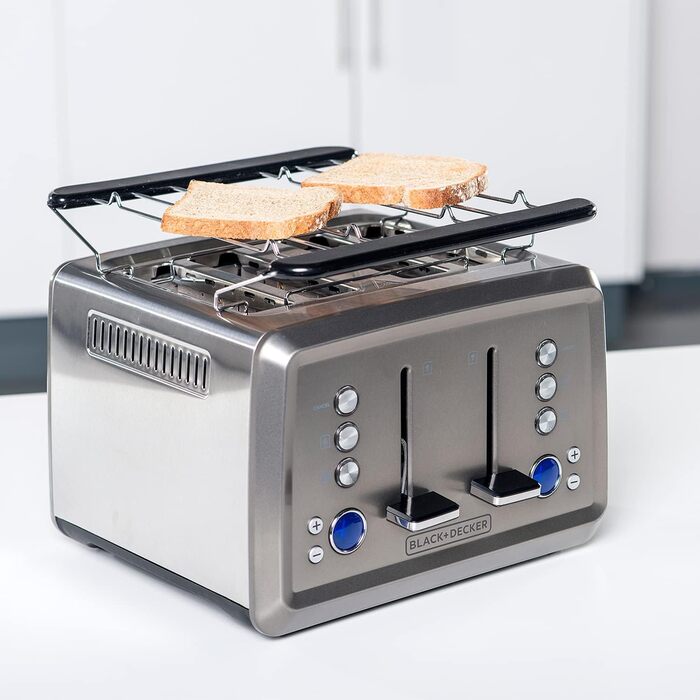 Тостер BLACK+DECKER BXTO1960E 1960Вт, 4 слоти, 6 режимів, цифрове налаштування, підігрів і розморожування, автоматичне центрування, підігрівач для булочок