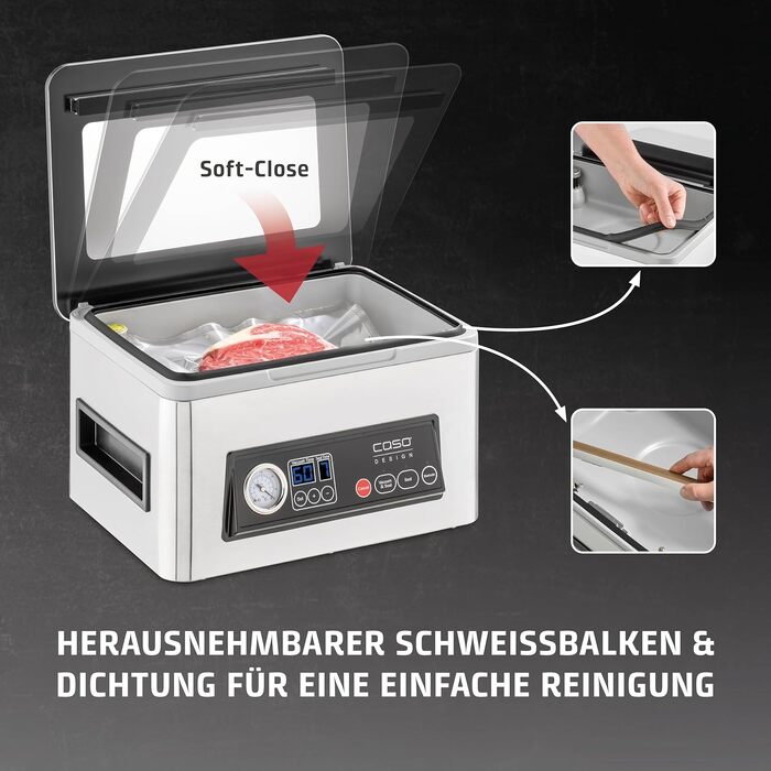 Вакуумний пакувальник CASO VacuChef 50 - 4л, 70 л/хв, подвійний шов, 30 пакетів, ущільнювач, шланг