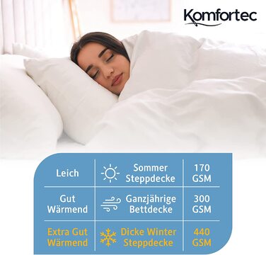 Зимова ковдра Komfortec 135x200 см, тепла гіпоалергенна ковдра для зими, щільність 440 г/м², біла