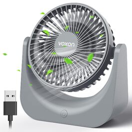 VOXON USB Настільний вентилятор міні з 5 швидкостями, тихий USB-вентилятор з кабелем 1.5м для офісу, дому, спальні. Без батарейок, сірий