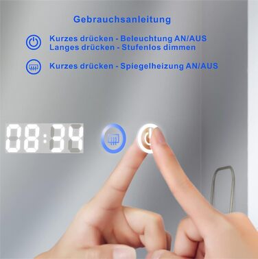 Дзеркало для ванної кімнати AQUABATOS LED 50x70 см з підсвічуванням, сенсорним вимикачем, регулюванням температури світла (6400K), IP44, CE, енергозберігаюче. Серія Essens