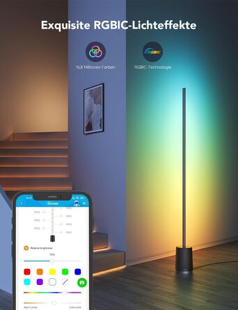 Розумна підлогова LED лампа Govee RGBIC з Wi-Fi, диміруванням, керуванням через Alexa/Google, синхронізацією з музикою, 64 режимами для вітальні та спальні