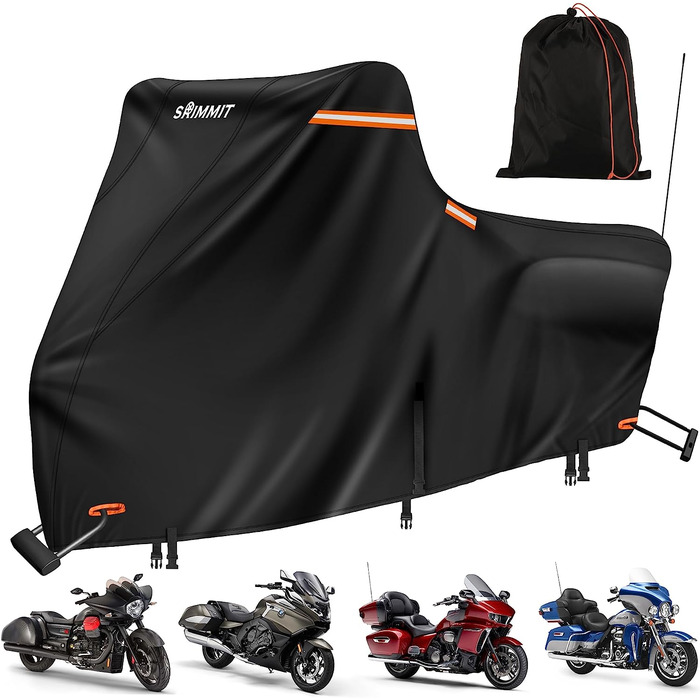 Моточохол водонепроникний 420D преміум для Harley Davidson Touring, захист від УФ, дощу та пилу, Deluxe, з бічними кофрами 274x111x142 см, чорний