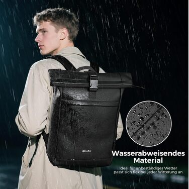 Водонепроникний рюкзак для ноутбука Rolltop (18-25 л), чорний, розмір L (30x13x48 см)