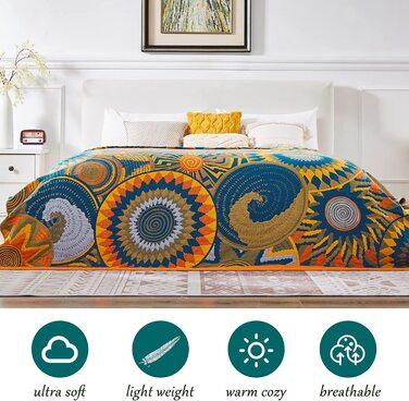 HOORDRY Покривало Boho 150x200 см, бавовняне, двостороннє, з орнаментом, для дивану, ліжка, крісла