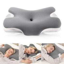 Ергономічна подушка для шиї MULISOFT P-105 з ефектом пам'яті (Memory Foam), форма метелика, сіра, розмір M
