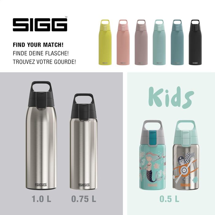 Сталева спортивна пляшка для води Sigg Shield ONE для газованих напоїв, герметична, BPA-free, 1 л, Brushed