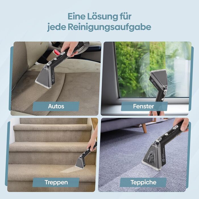 Olvy Teppichreiniger PRO: професійний пароочисник для килимів та м'яких меблів, 1650W. Включає миючий засіб. Підходить для чищення диванів, матраців та оббивки.