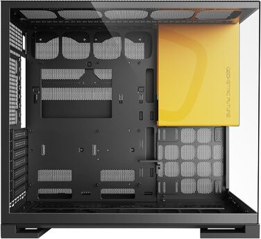 Корпус для ПК Geometric Future M5, загартоване скло, Mid Tower, E-ATX/ATX, 1.2мм сталь, ARGB вентилятори, Type-C, підтримка радіаторів 420/360 мм, чорний/жовтий