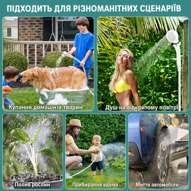 Портативний душ для кемпінгу з акумулятором 6000 мА·г та індикатором температури, набір мобільного душу з лійкою і шлангом для походів, кемпінгу, подорожей, пляжу та домашніх улюбленців