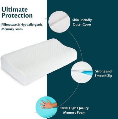 Ортопедична подушка для шиї з Memory Foam HART 55x35x13/11 см. Підтримка шиї, антихрап, знімний чохол.