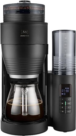 Кавоварка Melitta AromaFresh X з млинком, фільтр-кавоварка з скляним глечиком і захистом від капання, до 10 чашок, чорна/срібляста