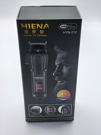 HIENA PRO Професійна машинка для стрижки волосся і бороди для чоловіків, бездротова, з LED-дисплеєм, чорна, тример для перукарів