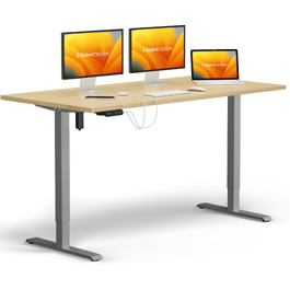 Електричний стіл KRIEG HighDesk SMART 180x80 см сріблястий/клен - регульований по висоті стіл для сидіння та стояння