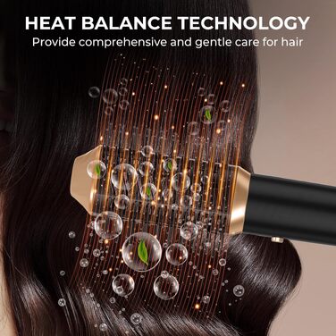 UKLISS Airstyler 5-в-1: Фен-щітка, стайлер для волосся з іонізацією, плойка, насадки для укладання (Чорний/Золотий)