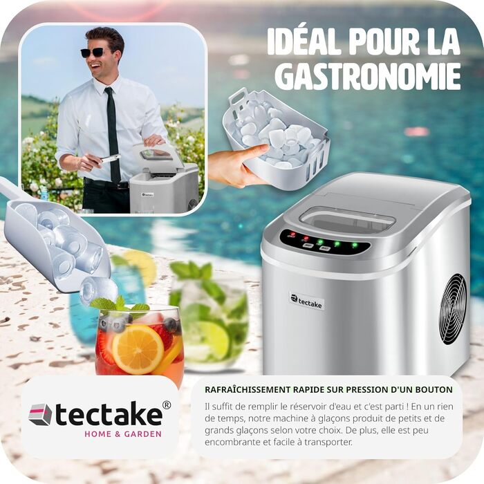 tectake® Льодогенератор, машина для приготування льоду 2,1 л, 12 кг/24 год, 9 кубиків за 6 хв, з лопаткою, для кухні та бару, чорний