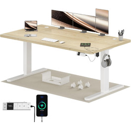 Регульований по висоті письмовий стіл Airfish 160x80 см з USB-C портом, колір дуб