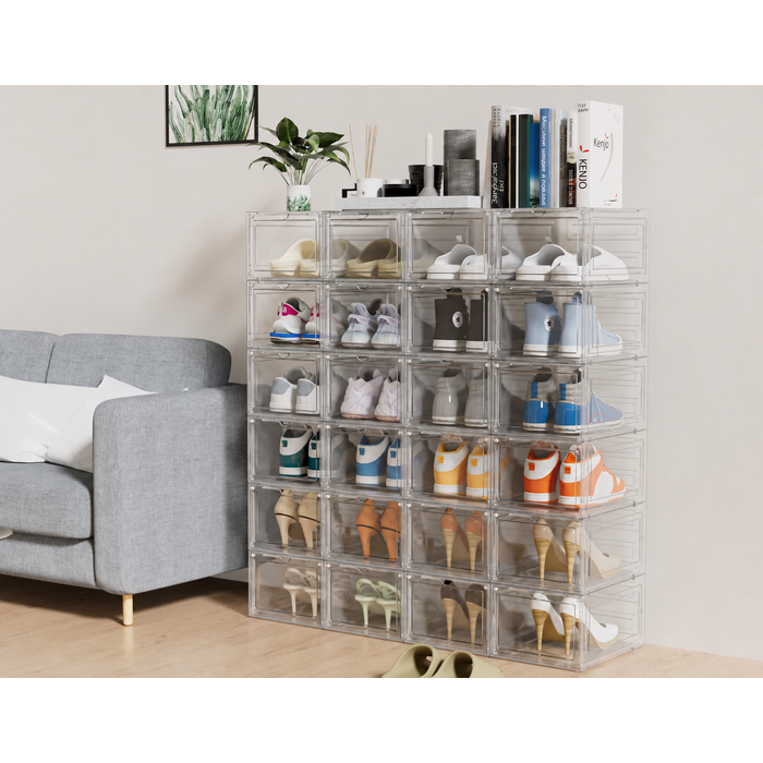 Прозорі пластикові коробки для взуття HOMIDEC, 12 шт., стійкі, з кришкою, для зберігання взуття до 46 розміру: туфлі, чоботи, кросівки