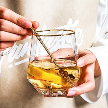 Набір склянок Diamond Whisky Glasses, 4 шт, 300 мл, скло з золотим обідком для віскі, бурбону, рому, бару, подарунок для чоловіків і жінок